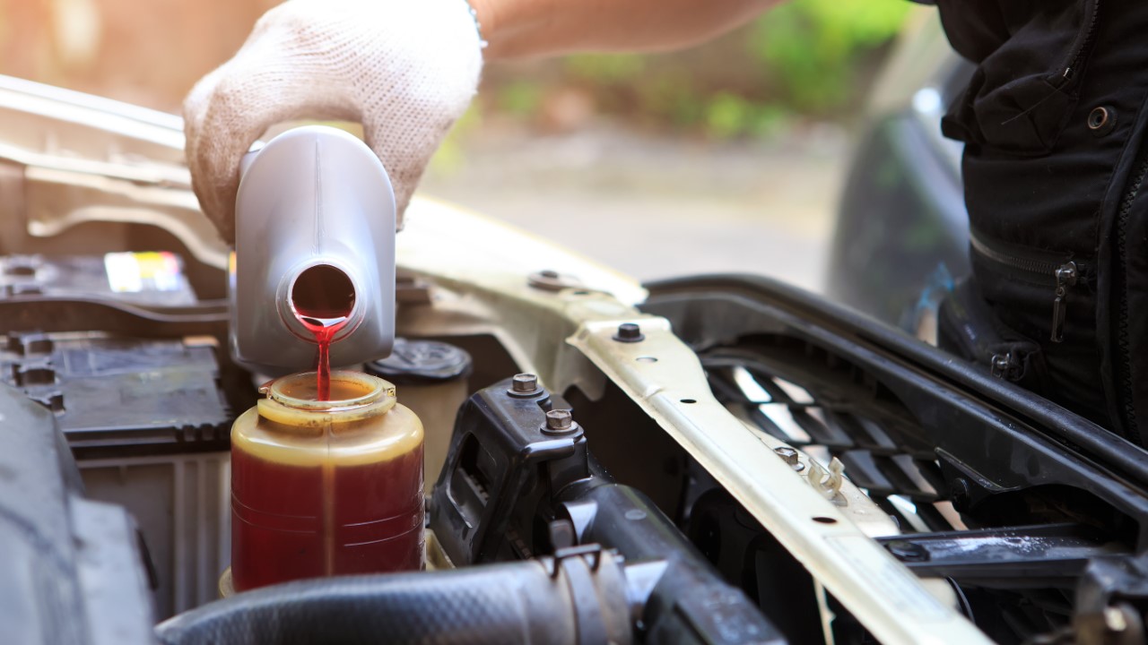 Man refilling fluid levels