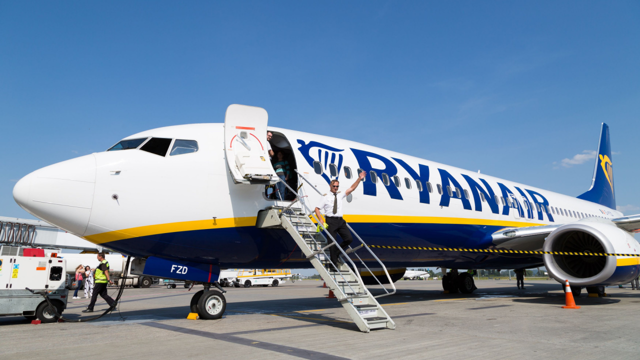 Ryanair plane with staircase.