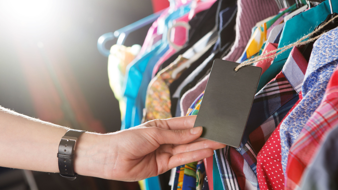 price tag on clothes on clothing rack