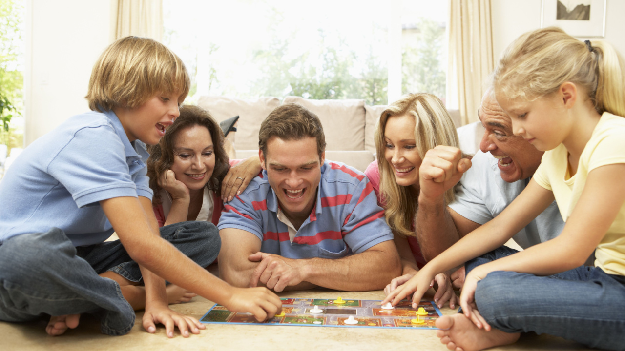 family playing a board game